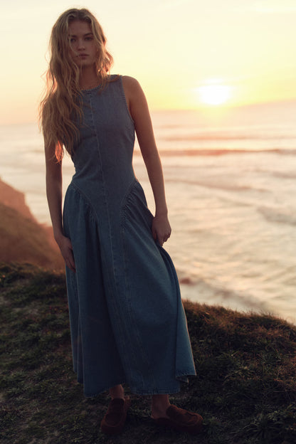 Open-Back Denim Dress