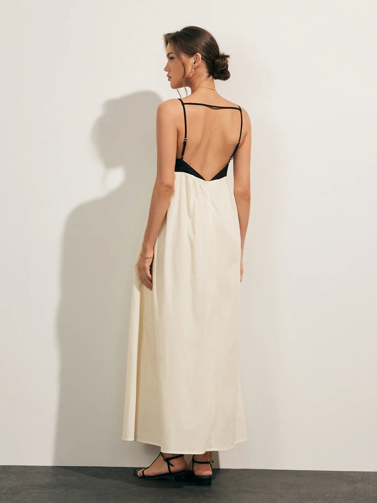 Contrast Open-Back Pocket Long Dress